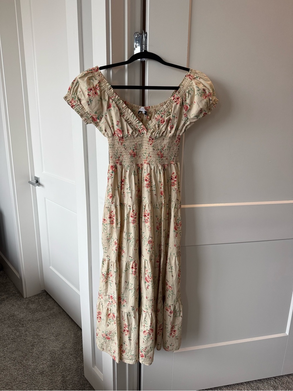 WeWoreWhat Cream Floral Smocked Midi Dress